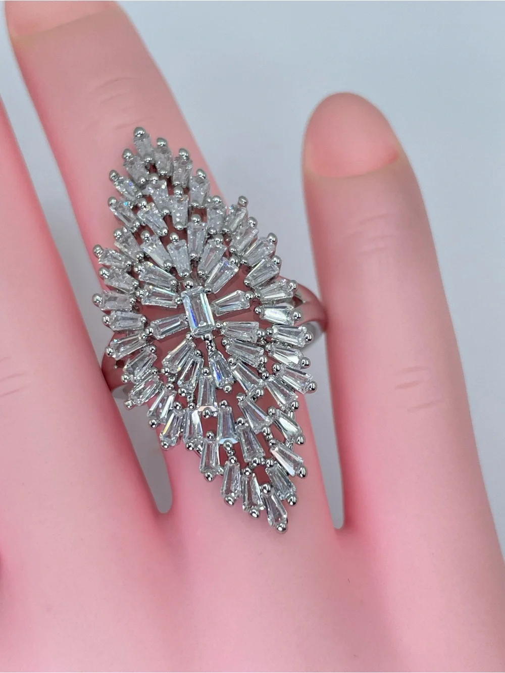 Swarovski Crystal Elements White Crystal Art Deco Statement Ring Sz 9 Bold